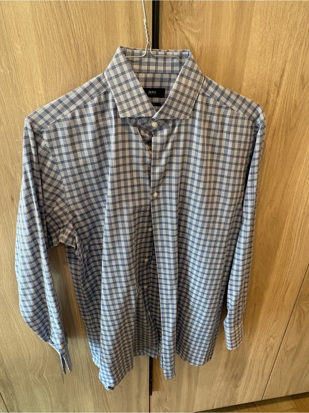 Hugo Boss Blue and White Checked Dress Shirt